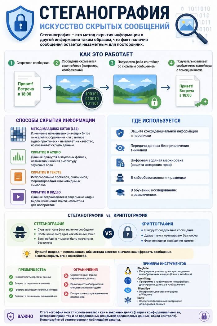 инфографика разницы криптографии и стеганографии
